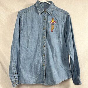 Dusty Chaps Embroidered Long Sleeve Denim Shirt‎ Womens S Button Up Western